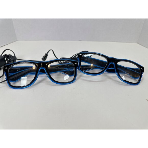 Light up EL Wire Neon Rave Glasses Glow Flashing LED Sunglasses- Blue- Set of 2 - Picture 1 of 8